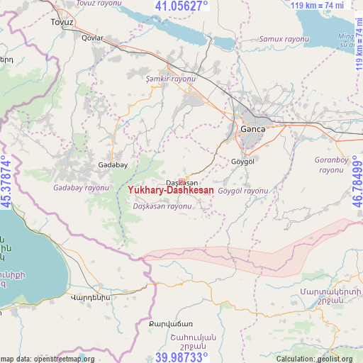 Yukhary-Dashkesan on map