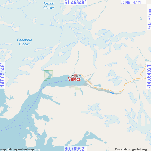 Valdez on map