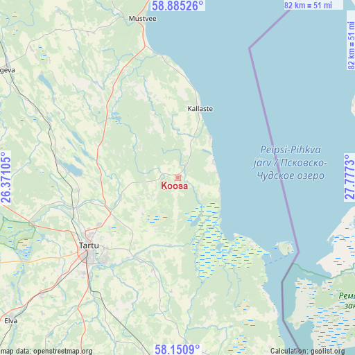 Koosa on map