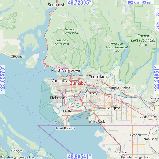 Burnaby on map