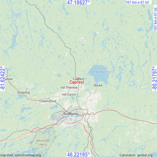Capreol on map