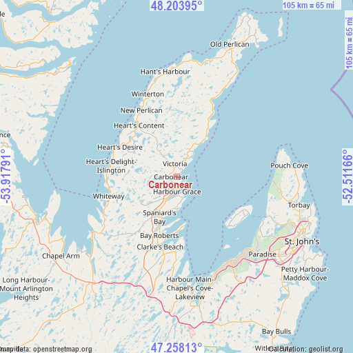 Carbonear on map