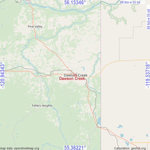 Dawson Creek on map