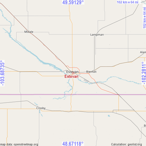 Estevan on map