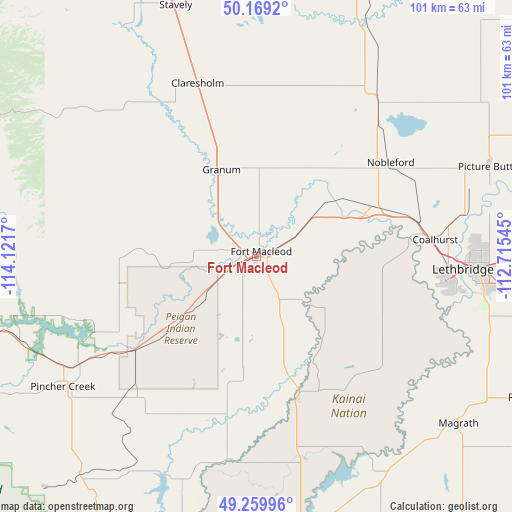 Fort Macleod on map