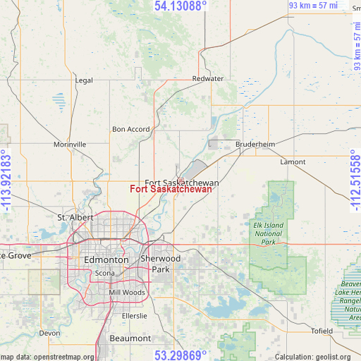 Fort Saskatchewan on map
