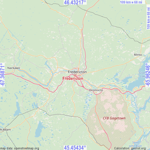 Fredericton on map