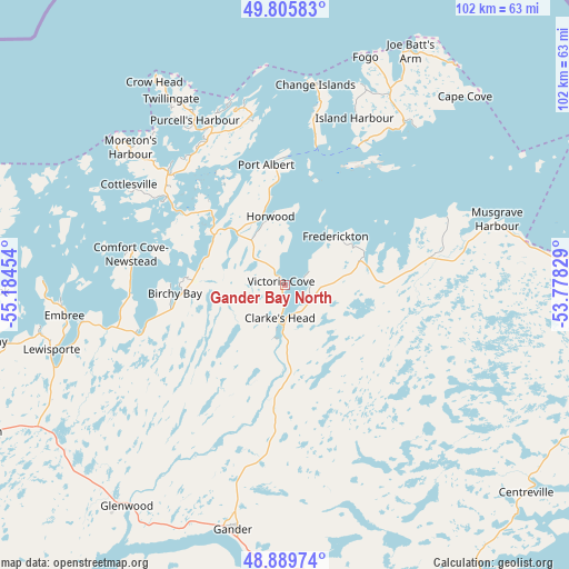 Gander Bay North on map