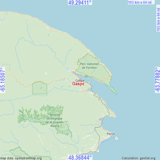 Gaspé on map