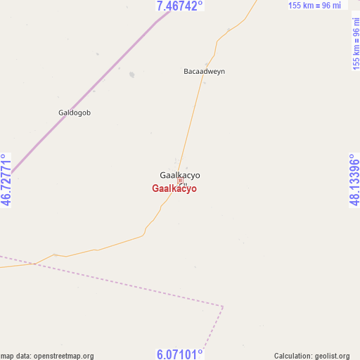 Gaalkacyo on map