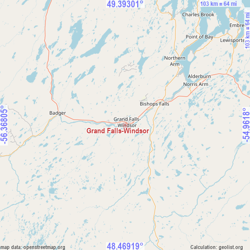 Grand Falls-Windsor on map