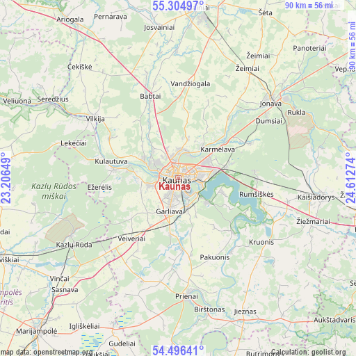Kaunas on map