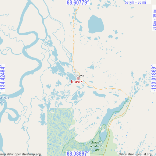 Inuvik on map