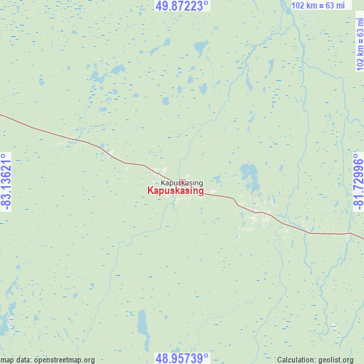 Kapuskasing on map