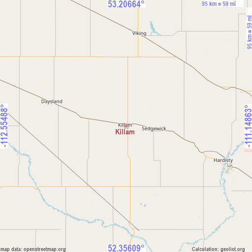 Killam on map