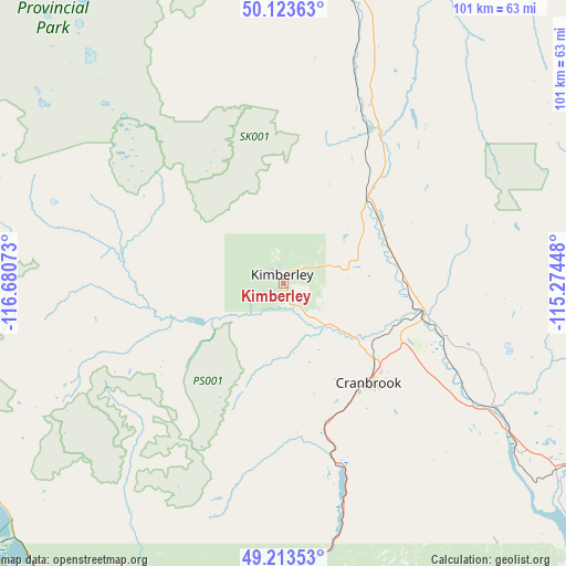 Kimberley on map