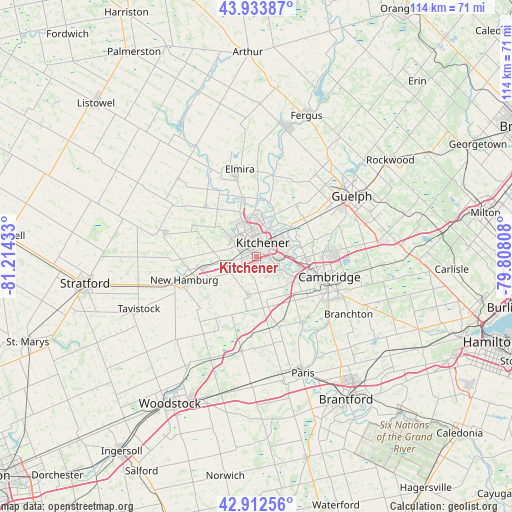 Kitchener on map
