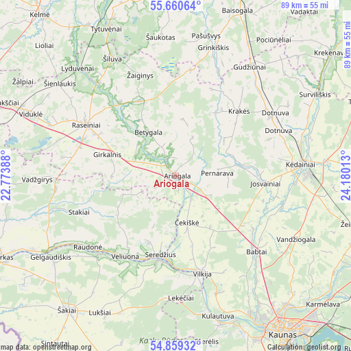 Ariogala on map