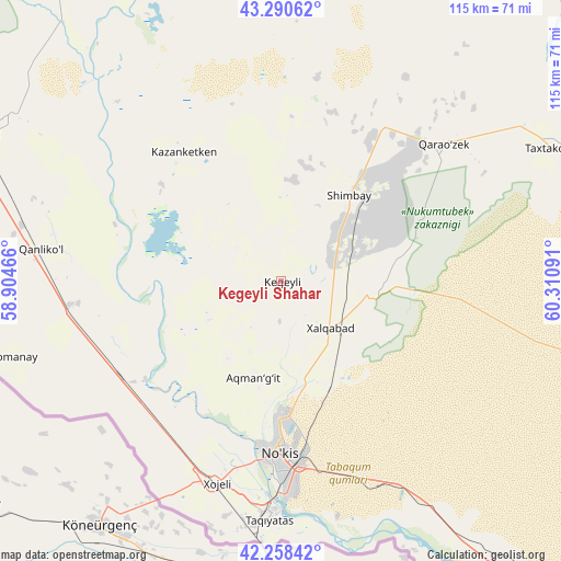 Kegeyli Shahar on map