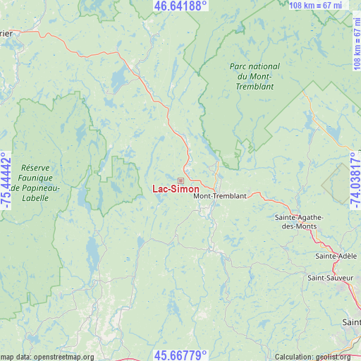 Lac-Simon on map