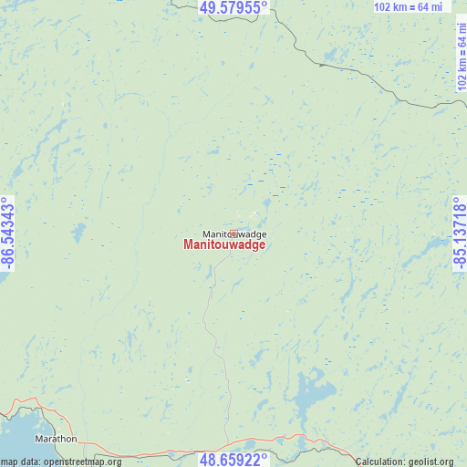 Manitouwadge on map