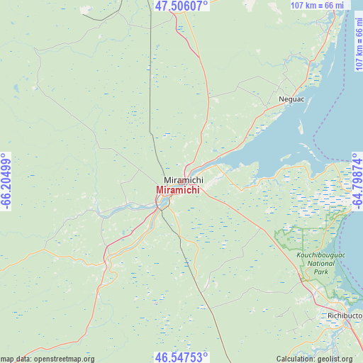 Miramichi on map