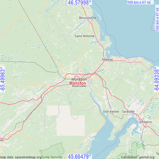 Moncton on map