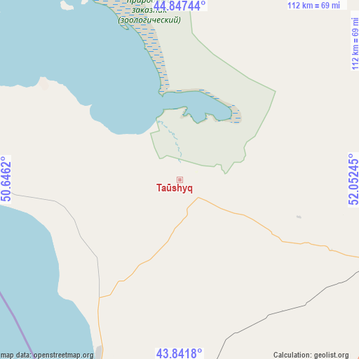 Taūshyq on map