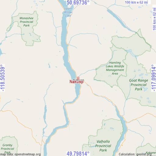 Nakusp on map