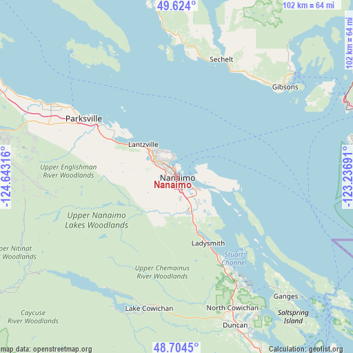 Nanaimo on map