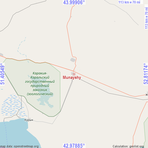 Munayshy on map