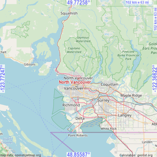 North Vancouver on map