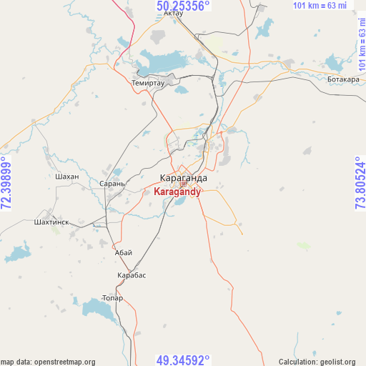 Karagandy on map