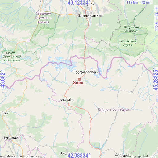Sioni on map