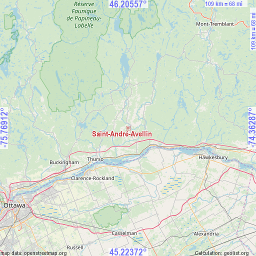 Saint-André-Avellin on map