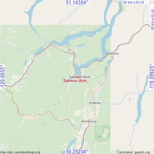 Salmon Arm on map