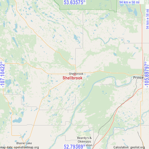 Shellbrook on map