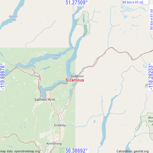 Sicamous on map