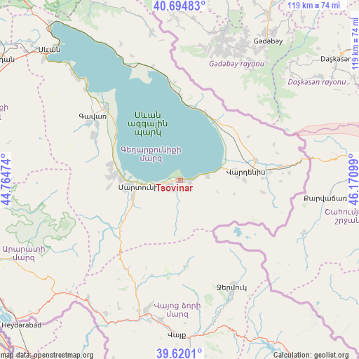 Tsovinar on map