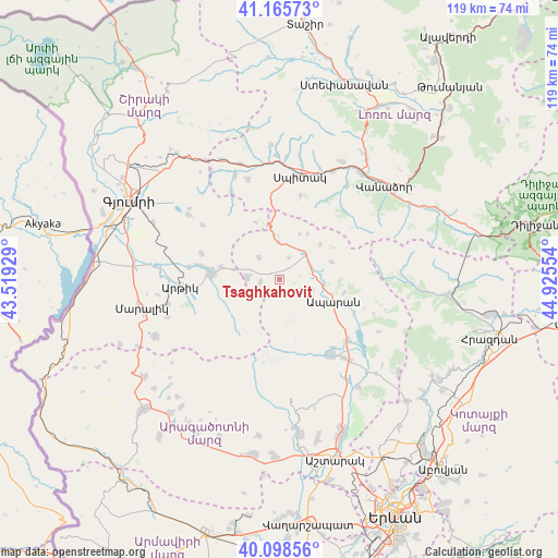 Tsaghkahovit on map