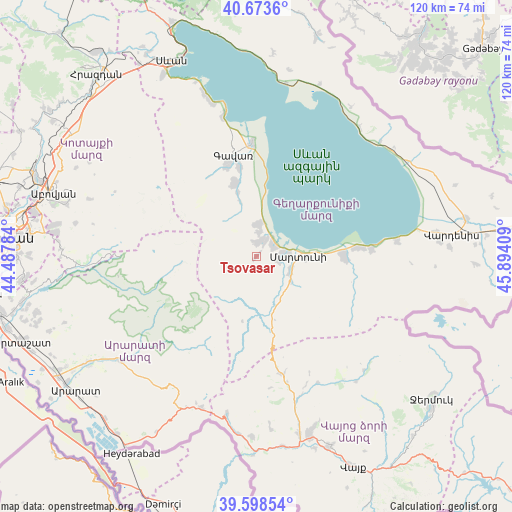Tsovasar on map