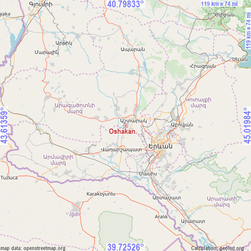 Oshakan on map