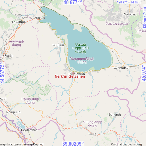 Nerk’in Getashen on map