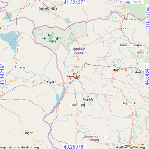 Gyumri on map