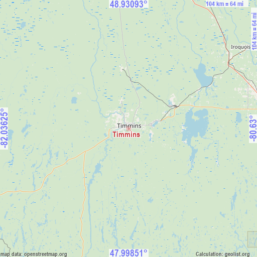 Timmins on map