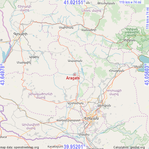 Aragats on map