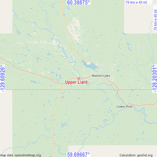 Upper Liard on map