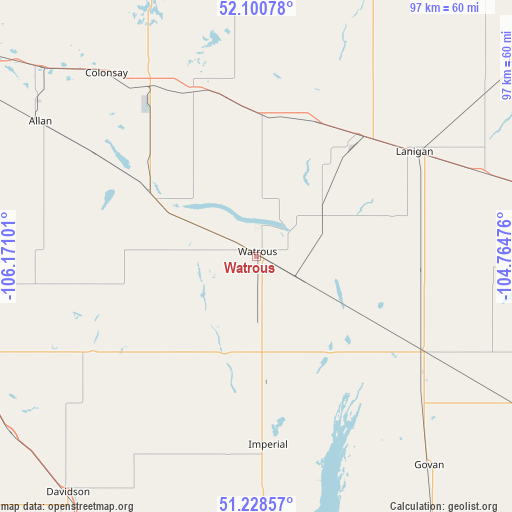 Watrous on map