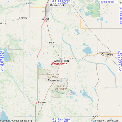 Wetaskiwin on map