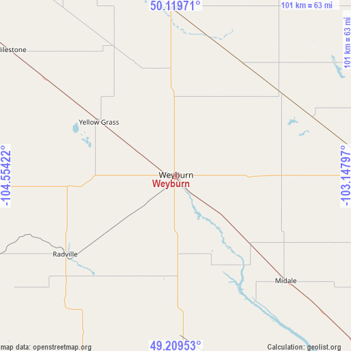 Weyburn on map